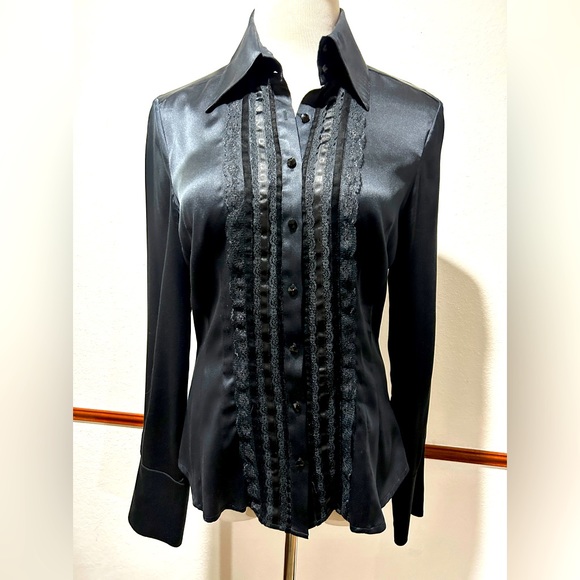 bebe Tops - Bebe Black Silk Tuxedo Blouse